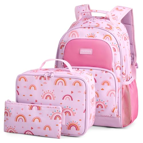 mommore Kids Backpack Set Kindergarten School Bookbag for Boys Girls 4-8 - color: A-rainbow Print