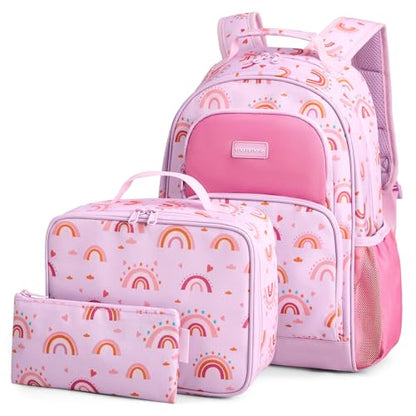 mommore Kids Backpack Set Kindergarten School Bookbag for Boys Girls 4-8 - color: A-rainbow Print