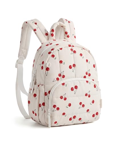 BAGSMART Mini Backpack for Women, Lightweight Puffer Backpack Purse, Quilted Casual Daypack, Water-Resistant Bookbag - color: Cherry