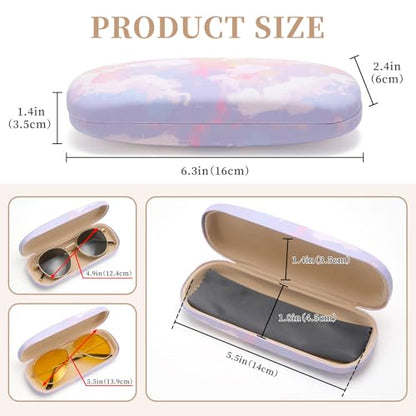 WOZEAH Eyeglasses Case Hard Shell, Protective Glasses Case for Women Men, Portable Eyeglass Holder Box with Cleaning Cloth - color: Pink Clouds