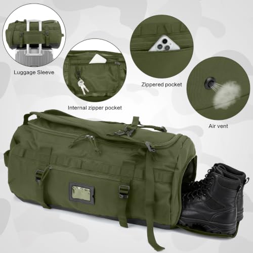60L Duffle Bag for Travel Gym & Sports Duffel Bag Backpack for Men - color: Green