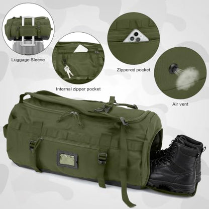 60L Duffle Bag for Travel Gym & Sports Duffel Bag Backpack for Men - color: Green
