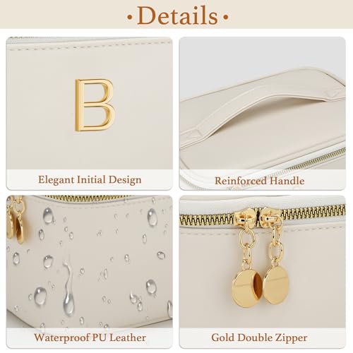 Personalized Initial Travel Makeup Toiletry Bag Gifts for Women - color: Beige, style: B