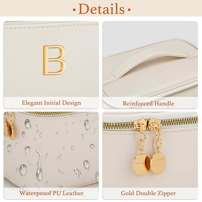Personalized Initial Travel Makeup Toiletry Bag Gifts for Women - color: Beige, style: B