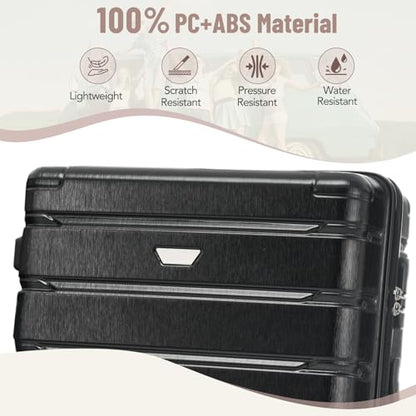 Suitcase Sets Hardshell Luggage Sets ABS Suitcase for Women 3Pc Carry On Luggage - color: Jet Black, size: 20/24/28 Inch
