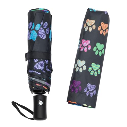 Whimsical Paw Print Compact Small Folding Travel Umbrella Auto Open Close - color: Tapestry of Paws