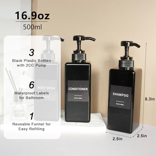 Shampoo and Conditioner Dispenser for Bathroom, Shower Soap Bottles Black - color: Black