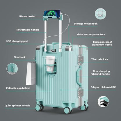 28 Inch Extra Large Luggage with USB Port & TSA Lock - color: Mint green, size: 28 Inch