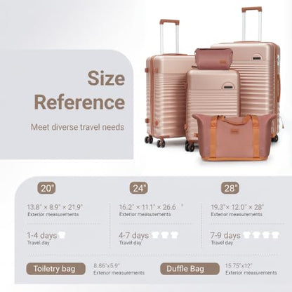 CONCEPTEN Luggage Sets 5 Piece, ABS+PC Hardshell Suitcases with Wheels - color: Champagne Gold, size: 5 Piece Sets (20/24/28/Db/Tb)