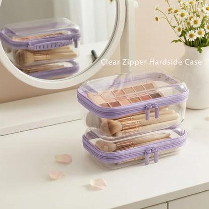 3 Pack Clear Hard Shell Zipper Storage Case Deep Capacity Organizer Pouches - color: Black