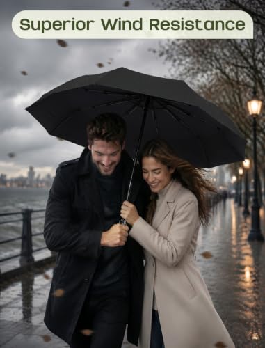 Yoobure Compact Travel Umbrella, Windproof Automatic Folding UV Sun & Rain - color: Black