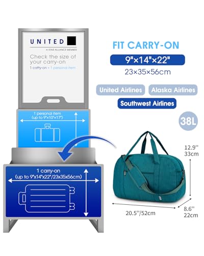 Narwey Carry on Duffle Bag Underseat for Airplane, Weekender Duffel Bag - color: Teal, size: Large without laptop compartment