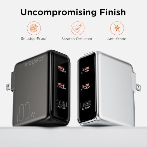 wegear 100W GaN USB C Charger Block, 3-Port Slim Foldable Wall Charger - color: Silver