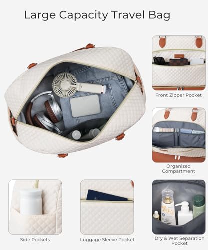 Weekender Bags for Women, Large Travel Duffel Bag Carry on Overnight Bag with Shoe Compartment and Toiletry Bag for Travel Business Gym Hospital, Beige Brown - color: Beige Brown