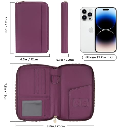 Leather Zipper Passport Wallet Holder Travel Essentials with RFID Blocking - color: Purple