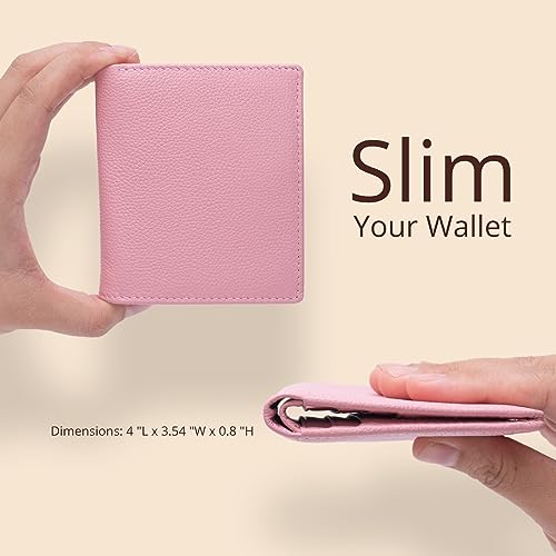 Bveyzi Ultra Slim Small RFID Wallet for Women, Leather Tiny Thin Bifold Pocket Ladies Wallet - color: Pink