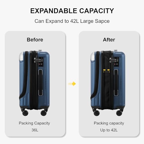 LEVEL8 Carry on Luggage Airline Approved, 20“ Expandable Carry on Suitcase - color: Blue, size: 20 Inch - Expandable