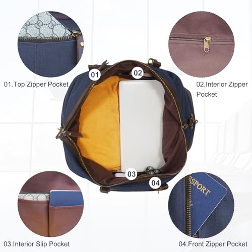 55L Canvas Duffle Bag for Men, Carry On Travel Weekender Overnight Bag - color: Blue