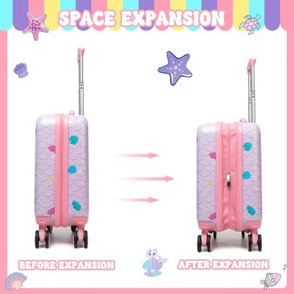 Cute Cat Kid's Luggage Set: 2 Piece Hardside Spinner Wheels Suitcase Set, 16' Airline Approved, Pink Cat Pattern, Ages 5+ - color: Cat Pink