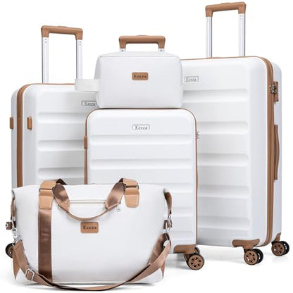 Eeeza Luggage Sets 5 Piece, Lightweight Durable Hardshell White,20/24/28" - color: White