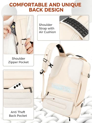Vancropak Travel Backpack for Women, Airline Approved Carry on Backpack - color: White Brown