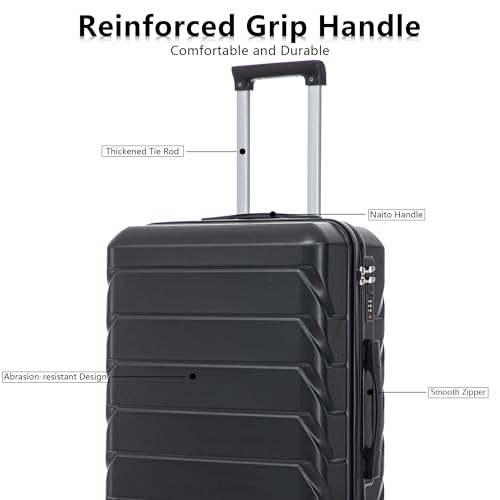 Hardshell Luggage Sets, Lightweight Stripes Suitcases with Spinner Wheels, Black-220 - color: Black-220, size: 20/24/28 Inch