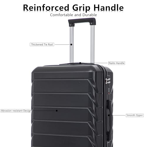 Merax 3 pcs/set in ABS Spinner Wheel Luggage Set, Carry on Suitcase - color: black/black