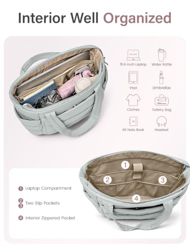 Uselike Tote Bag for Women with Zipper, Quilted Puffer Tote Bag with Compartments, Lightweight Puffy Work Bags for Women - color: Dawn Grey