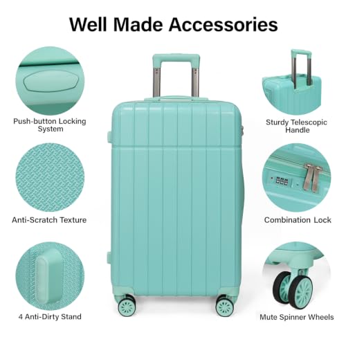Luggage Sets 3 Piece (20/24/28 inch),PC+ABS Travel Suitcase With Spinner Wheels, Hardside Luggage Sets (Mint Green) - color: Mint Green