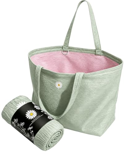 CYD Pool Bag for Women, Beach Tote Bag with Shoulder Strap, Soft Lightweight Summer Tote,Vacation, Beach Essentials - color: Petal Pink & Soft Aqua
