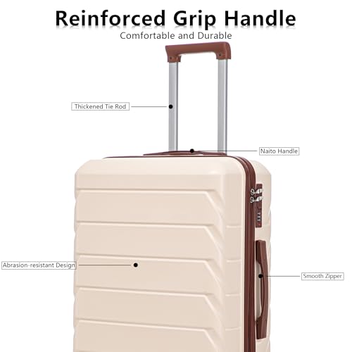 Luggages Sets 3pcs ABS Hardside Luggage Sets Spinner Wheels Suitcase with Lock - color: White brown