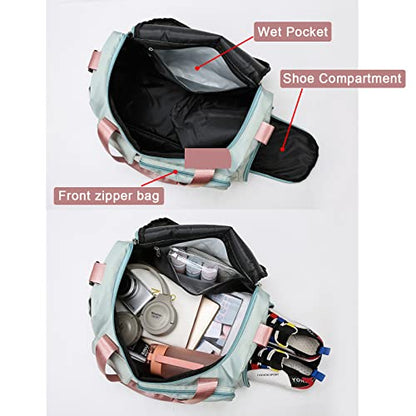 Small Gym Bag for Women, Travel Duffle Bag Carry On Weekender Bag with Shoe Compartment - color: 13#Pink Green, style: Gym Bag&toiletry Bag