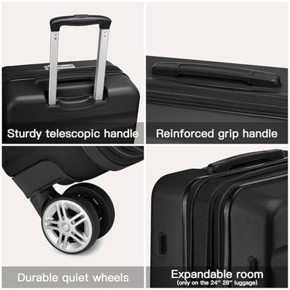Kono 24 Inch Expandable Hardshell Luggage with Spinner Wheels Black - color: Black, size: Checked-Medium 24 Inch