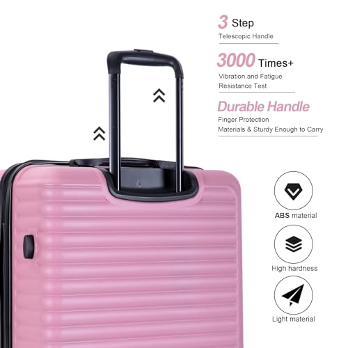 Tripcomp Luggage Sets 3piece Set Hardshell Luggage with Spinner Wheels, TSA Lock, Travel Suitcase Sets, 20 Inch Carry On, 24 Inch Mid-size, 28 Inch Large siutcase (Pink) - color: Pink-85, size: 3 piece set