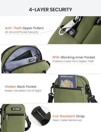 SKYSPER Small Anti Theft Crossbody Sling Bag RFID Cross Body Bag Travel Shoulder Daypack - color: Armygreen