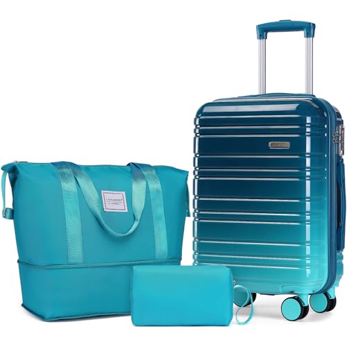 LARVENDER Carry on Luggage Sets 3 Piece, 20inch Suitcase Set, Ocean Breeze - color: Ocean Breeze 20in, size: 3 Piece Set (20/DB/TB)