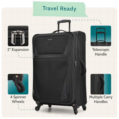 U.S. Traveler Aviron Bay Expandable Softside Luggage with Spinner Wheels, Navy, Large 31-Inch - color: Navy, size: Large 31-Inch