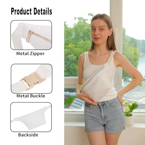 Fanny Pack Travel Waist Belt Nylon Crossbody Bag for Women (White) - color: White
