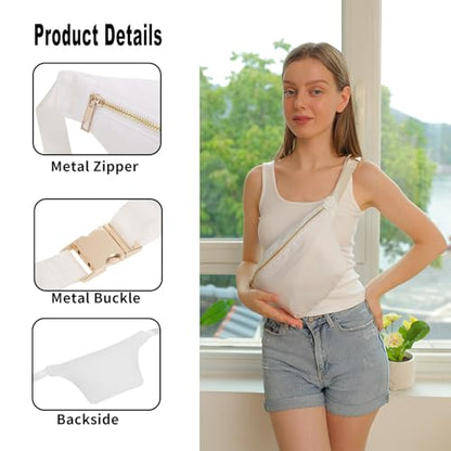 Fanny Pack Travel Waist Belt Nylon Crossbody Bag for Women (White) - color: White