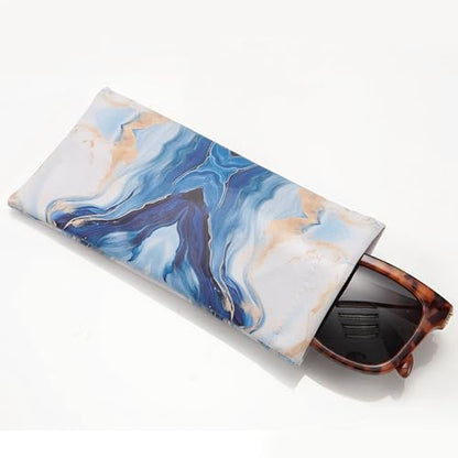 TRIUMPH VISION Eyeglass Case Glasses Case Soft Sunglass Pouch Sleeve 3 Pack - color: Pu Leather Marble Black Grey Blue White
