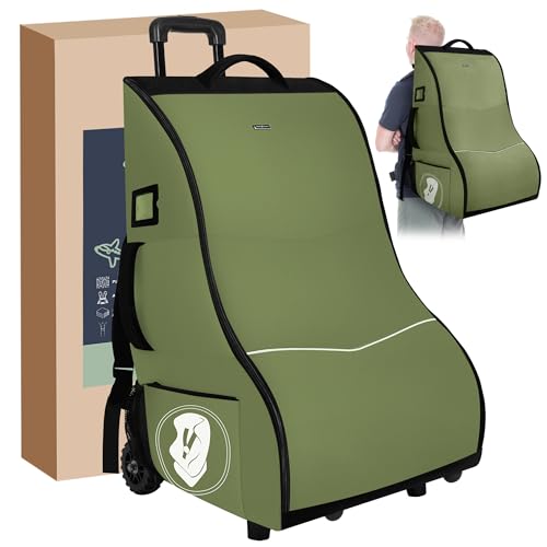 Rolling Car Seat Travel Bag with Wheels – Car Seat Backpack Transport Case for Airplane Travel, Fits Convertible & Booster Seats, Protective Storage Cover, (Green) - color: Green