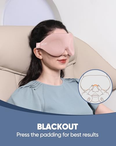 MZOO Luxury Sleep Mask for Women Men Patented Light Blocking Design | Zero Eye Pressure, 3D Contoured Sleeping Mask for Side Sleeper, Breathable, Adjustable, for Travel, Pink - color: E-pink