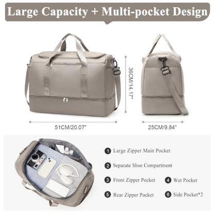Travel Duffle Bag with Shoes Compartment,Carry-On Weekender Bags for Women - color: Camel, size: Large