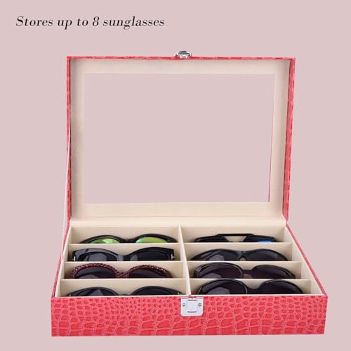 AUTOARK Leather 8 Piece Eyeglasses Storage and Sunglass Glasses Display Case Organizer - color: Rose Red/Beige