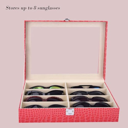 AUTOARK Leather 8 Piece Eyeglasses Storage and Sunglass Glasses Display Case Organizer - color: Rose Red/Beige