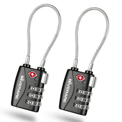 2 Pack TSA Approved Travel Luggage Locks, Long Cable Combination Lock Alloy, Metal Keyless 3-Digit Padlocks, Weatherproof TSA Accepted Padlock for Toolbox Gym Locker Golf Bag Case Backpack-Black - color: Black