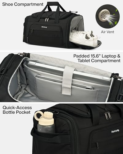 Hanke Duffle Bag for Travel, Dual Expandable 45L-55L Weekender Bags, Black - color: Black
