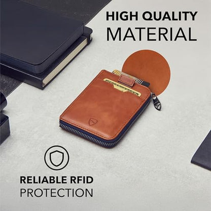 Vaultskin NOTTING HILL Slim Leather Zip Around Wallet, RFID (Cognac) - color: Cognac