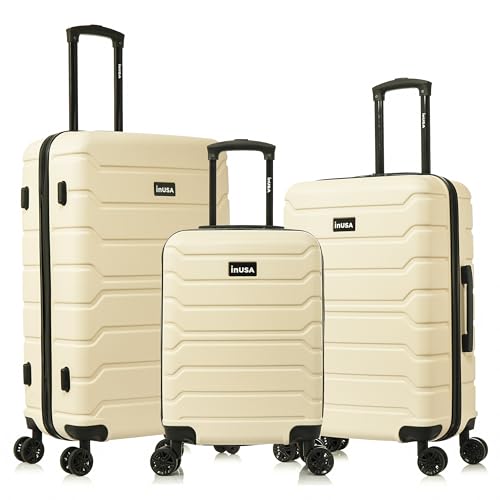 InUSA TREND 3-Piece Hardside Spinner Luggage Set 20/24/28in Durable Sand - color: Sand, size: 3-Piece Set (Carry-on, Medium, Large)