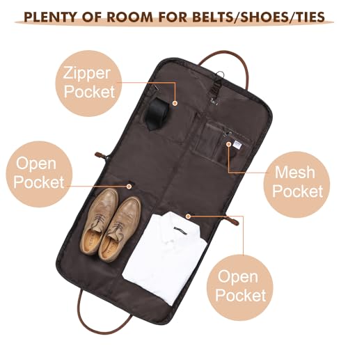 S-ZONE Carry on Garment Bag for Business Travel Canvas Leather Men Suit Cover - color: Black, size: X-Large
